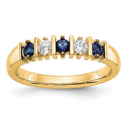 14K Gelbgold Ring mit echten Diamanten und Saphiren