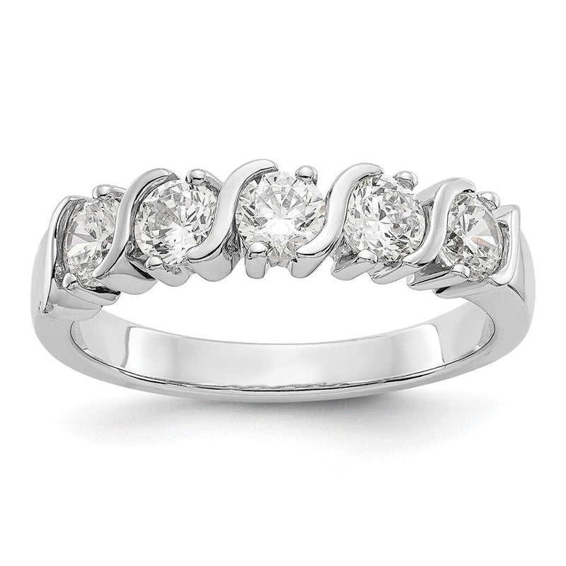 14K Weißgold Ehering mit 5 natürlichen Diamanten, 1 ct. Gesamtgewicht, kanalgefasst
