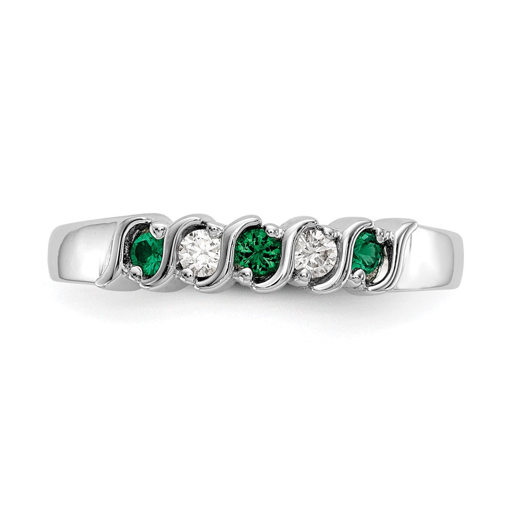 14K Weißgold Ring mit echten Diamanten und Smaragden