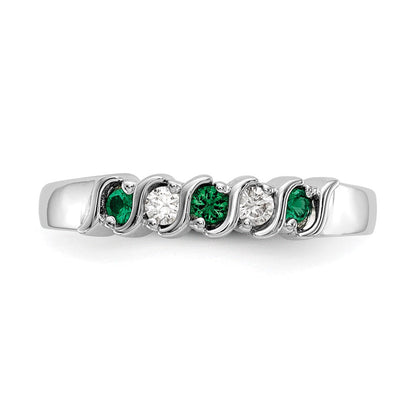 14K Weißgold Ring mit echten Diamanten und Smaragden