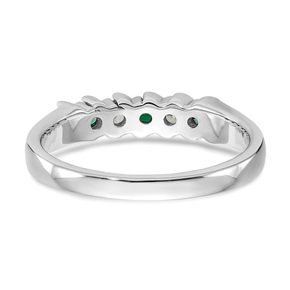 14K Weißgold Ring mit echten Diamanten und Smaragden