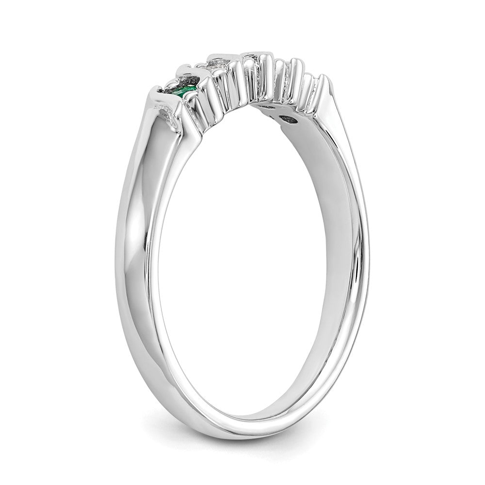 14K Weißgold Ring mit echten Diamanten und Smaragden