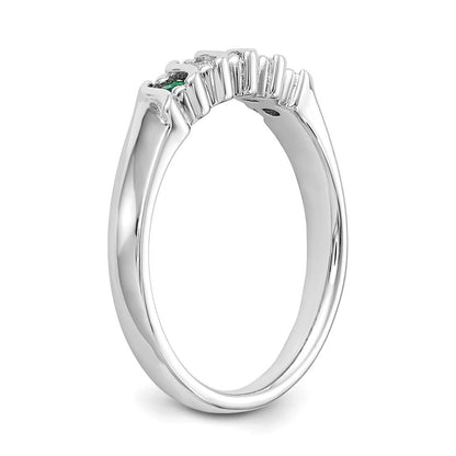 14K Weißgold Ring mit echten Diamanten und Smaragden