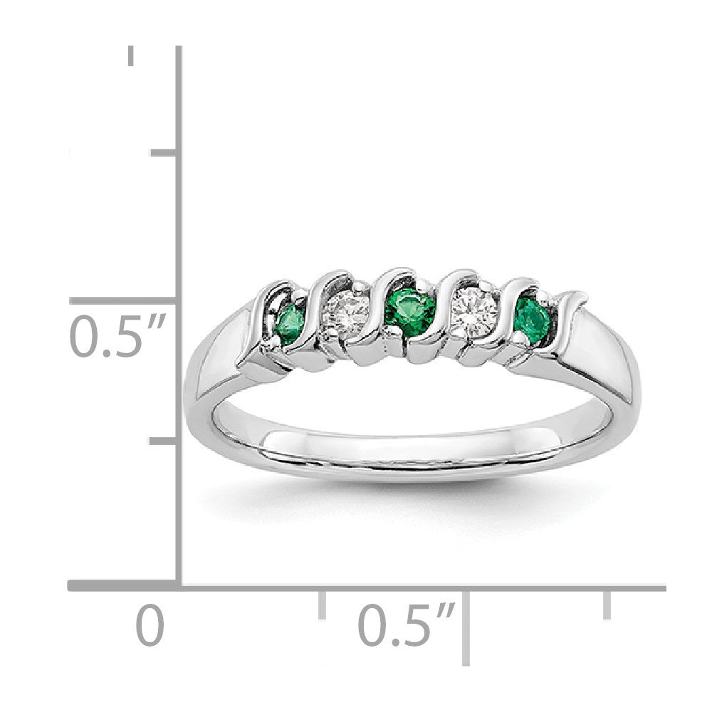 14K Weißgold Ring mit echten Diamanten und Smaragden