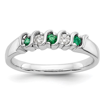 14K Weißgold Echt Diamant mit Smaragd Ring