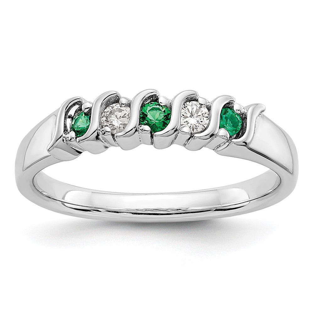 14K Weißgold Ring mit echten Diamanten und Smaragden