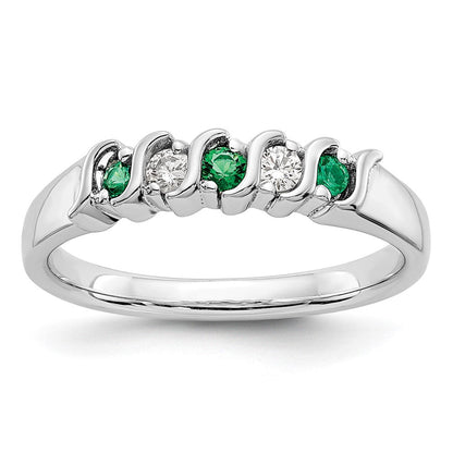 14K Weißgold Ring mit echten Diamanten und Smaragden