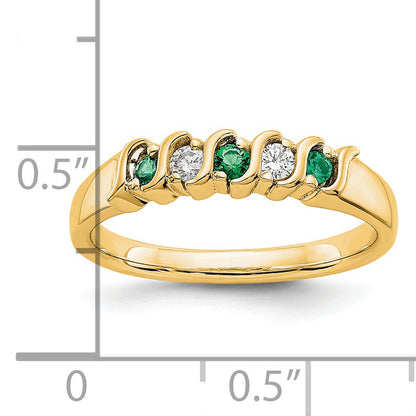 14K Gelbgold Ring mit echten Diamanten und Smaragden