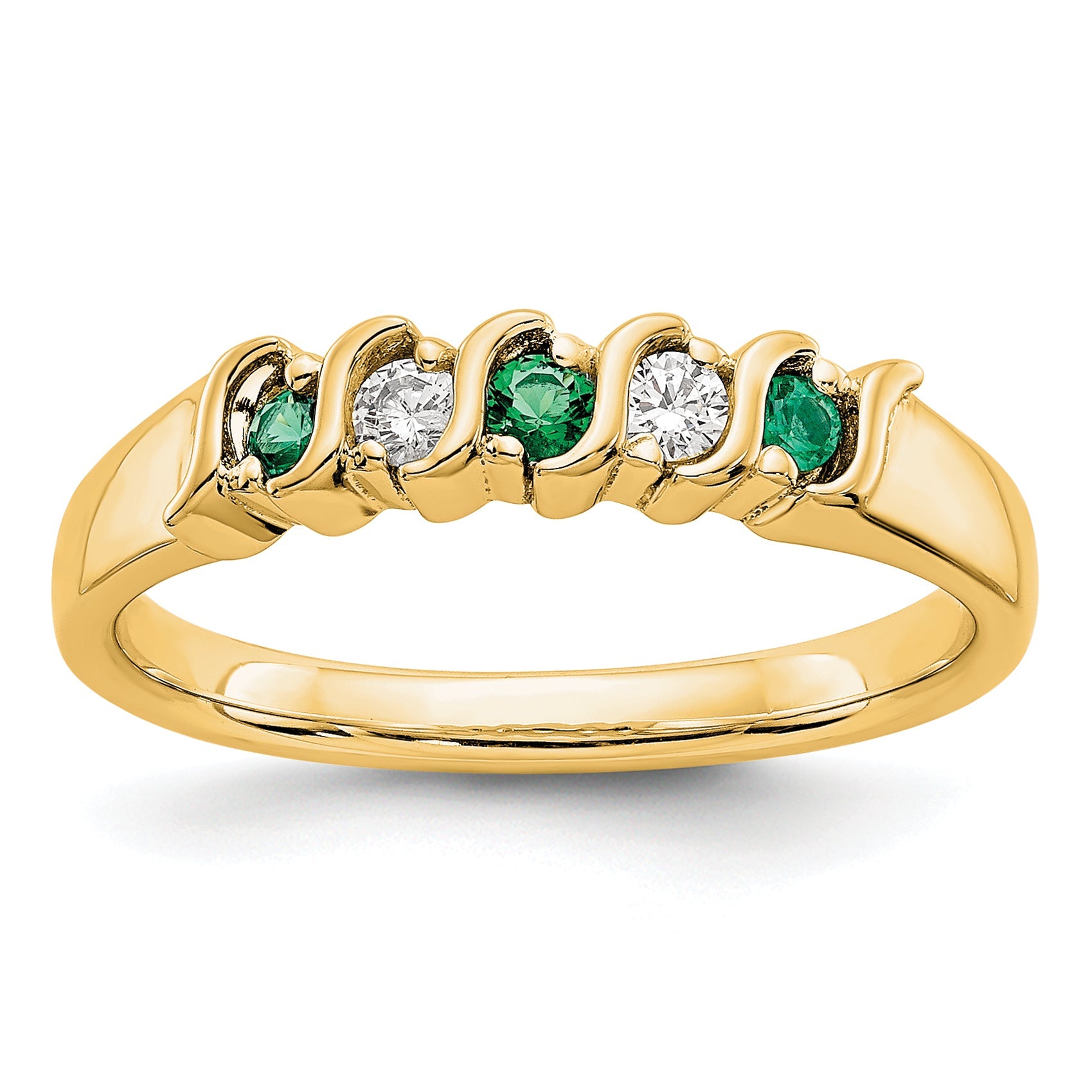 14K Gelbgold Ring mit echten Diamanten und Smaragden