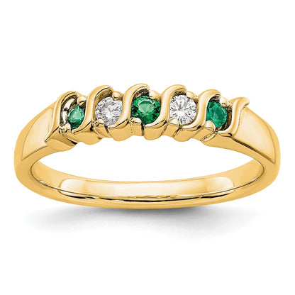 14K Gelbgold Ring mit echten Diamanten und Smaragden