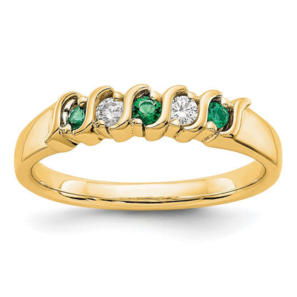 14K Gelbgold Echt Diamant mit Smaragd Ring
