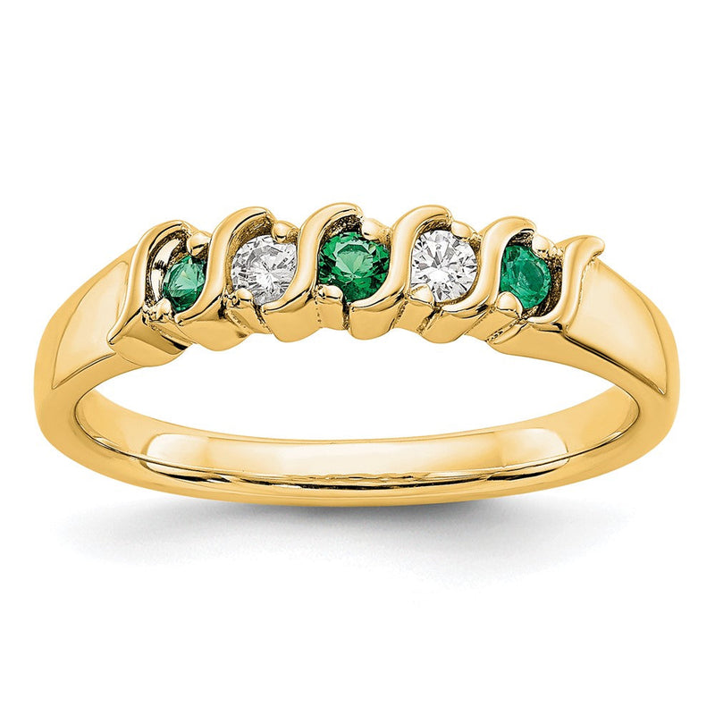 14K Gelbgold Echt Diamant mit Smaragd Ring