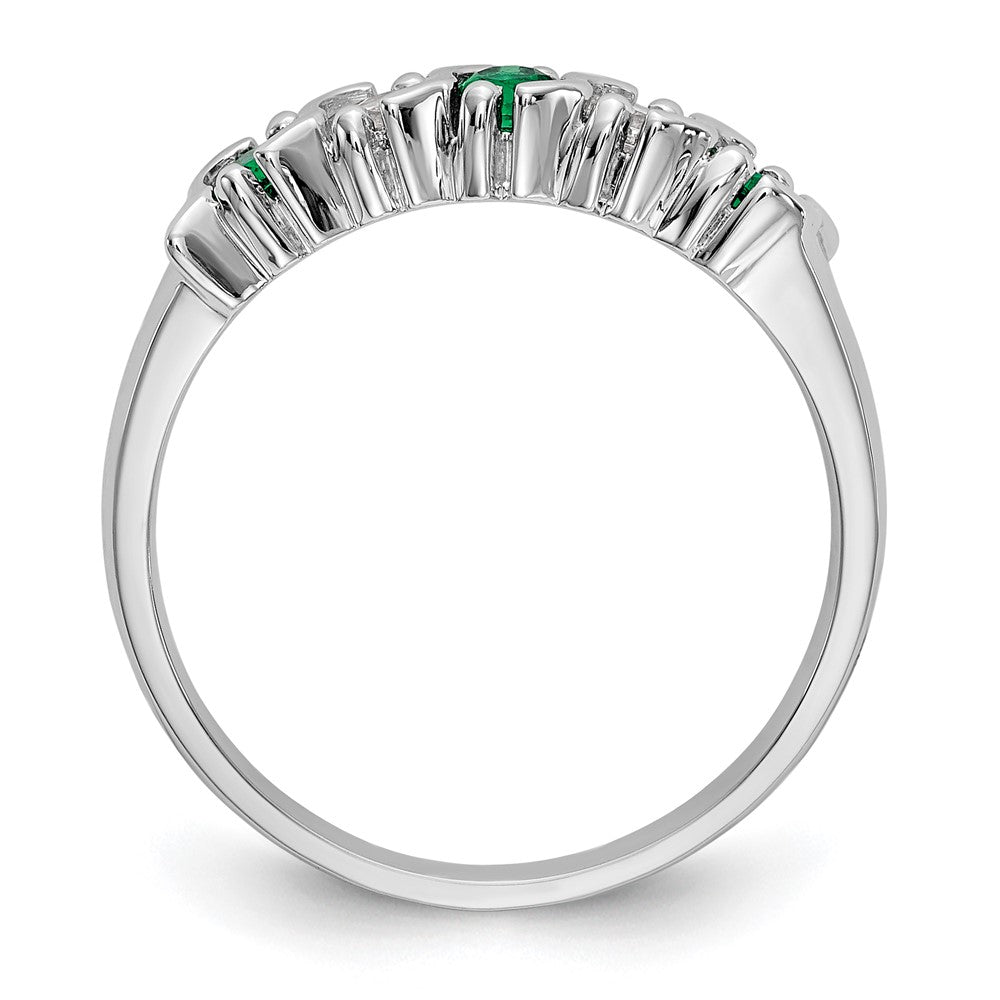 14K Weißgold Ring mit echten Diamanten und Smaragden