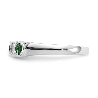 14K Weißgold Ring mit echten Diamanten und Smaragden