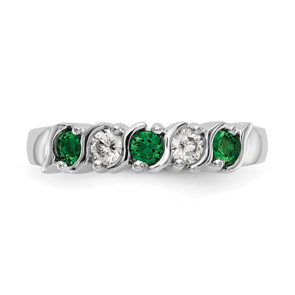 14K Weißgold Ring mit echten Diamanten und Smaragden