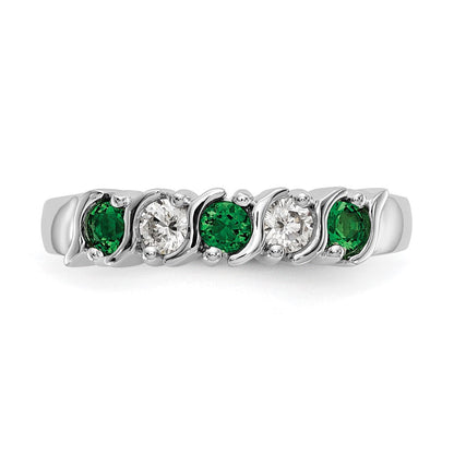 14K Weißgold Echt Diamant mit Smaragd Ring