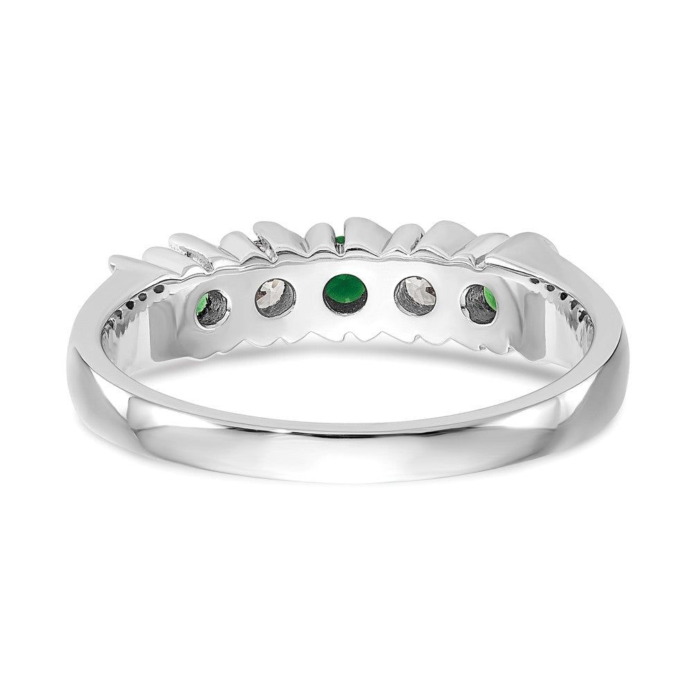 14K Weißgold Ring mit echten Diamanten und Smaragden