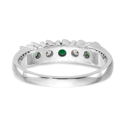 14K Weißgold Ring mit echten Diamanten und Smaragden