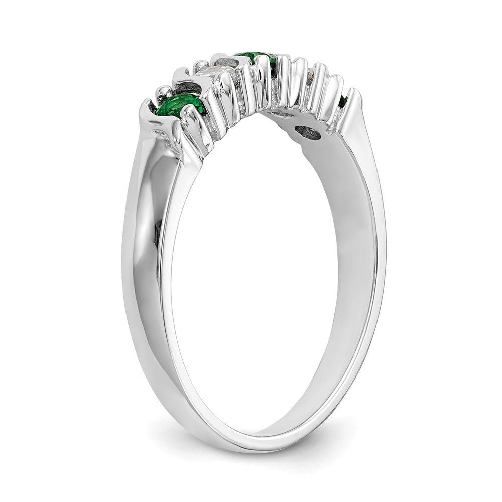 14K Weißgold Ring mit echten Diamanten und Smaragden