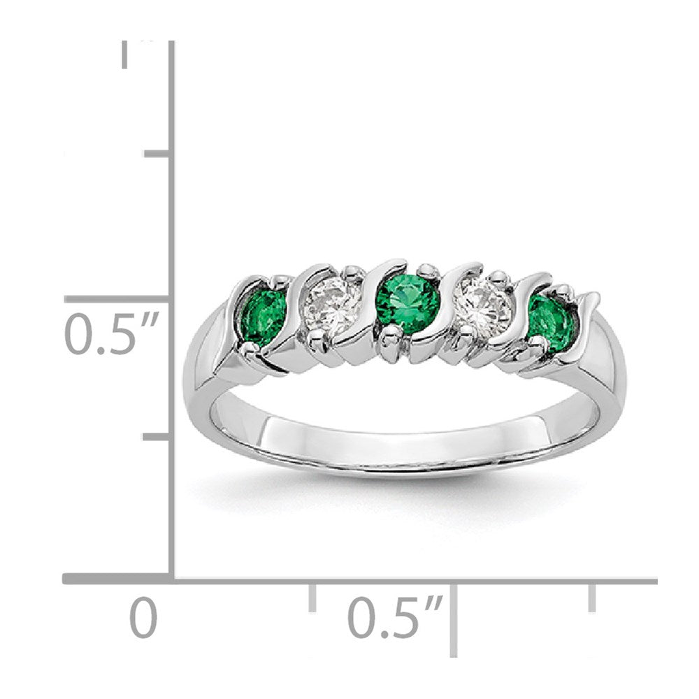 14K Weißgold Ring mit echten Diamanten und Smaragden