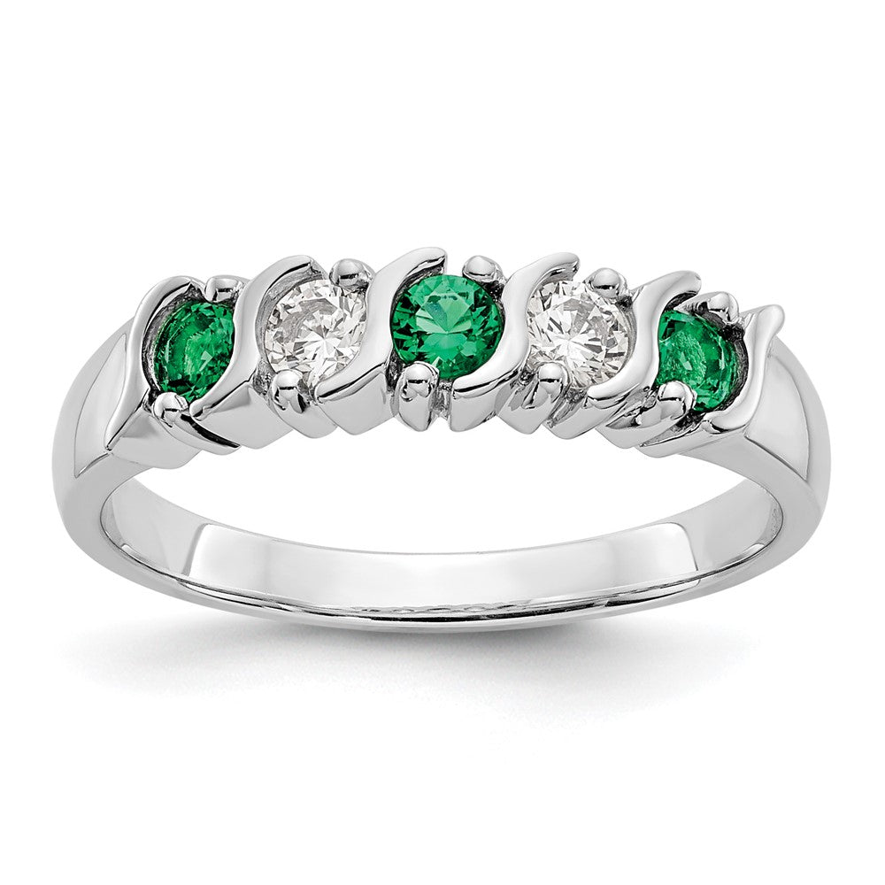 14K Weißgold Echt Diamant mit Smaragd Ring