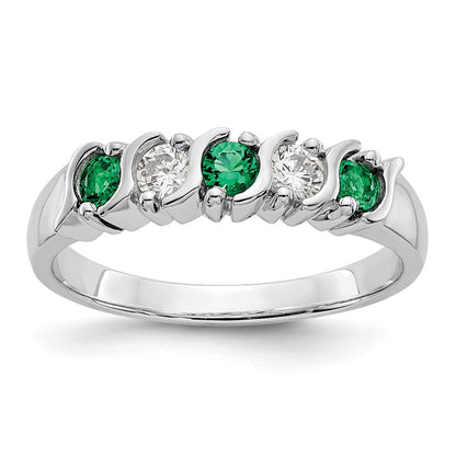 14K Weißgold Ring mit echten Diamanten und Smaragden