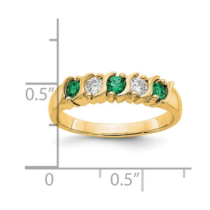 14K Gelbgold Ring mit echten Diamanten und Smaragden