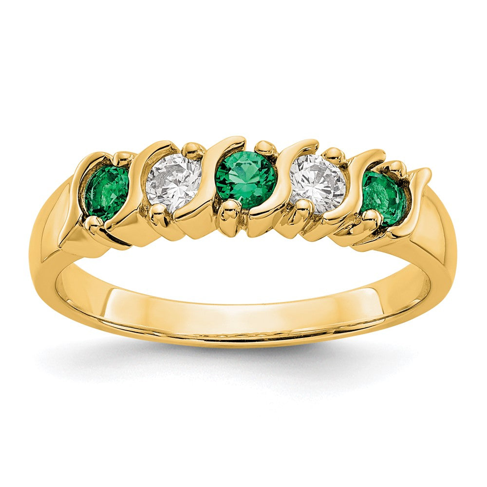 14K Gelbgold Ring mit echten Diamanten und Smaragden