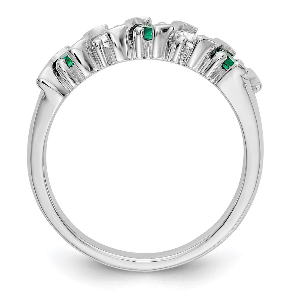 14K Weißgold Ring mit echten Diamanten und Smaragden