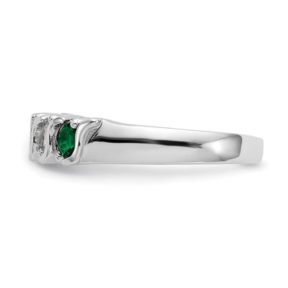 14K Weißgold Ring mit echten Diamanten und Smaragden