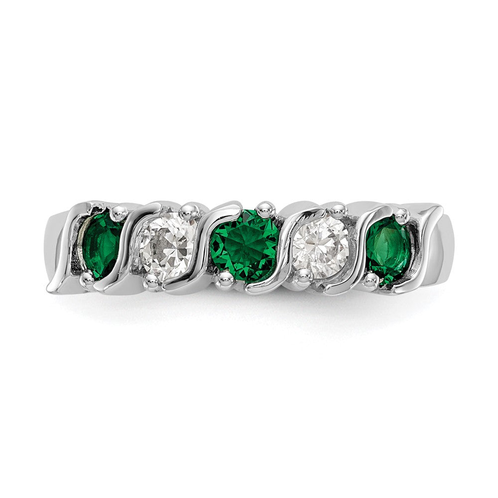 14K Weißgold Ring mit echten Diamanten und Smaragden