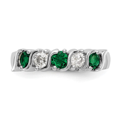 14K Weißgold Ring mit echten Diamanten und Smaragden