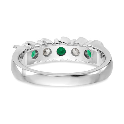 14K Weißgold Ring mit echten Diamanten und Smaragden
