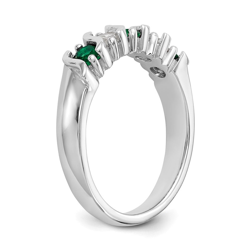 14K Weißgold Ring mit echten Diamanten und Smaragden