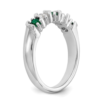 14K Weißgold Ring mit echten Diamanten und Smaragden