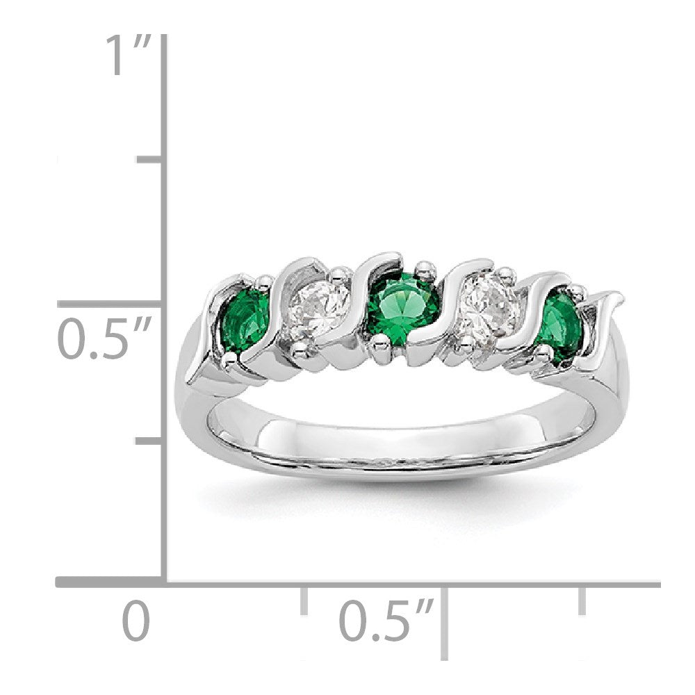 14K Weißgold Ring mit echten Diamanten und Smaragden