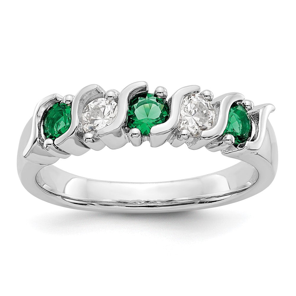 14K Weißgold Ring mit echten Diamanten und Smaragden