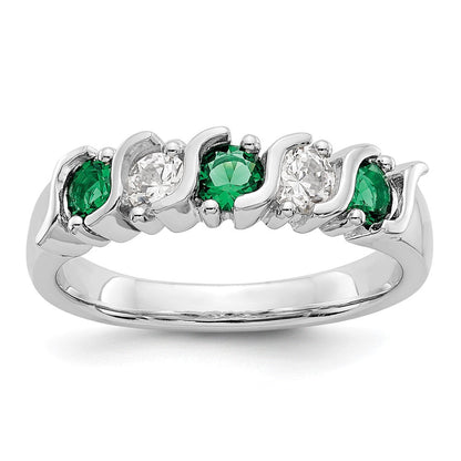 14K Weißgold Ring mit echten Diamanten und Smaragden