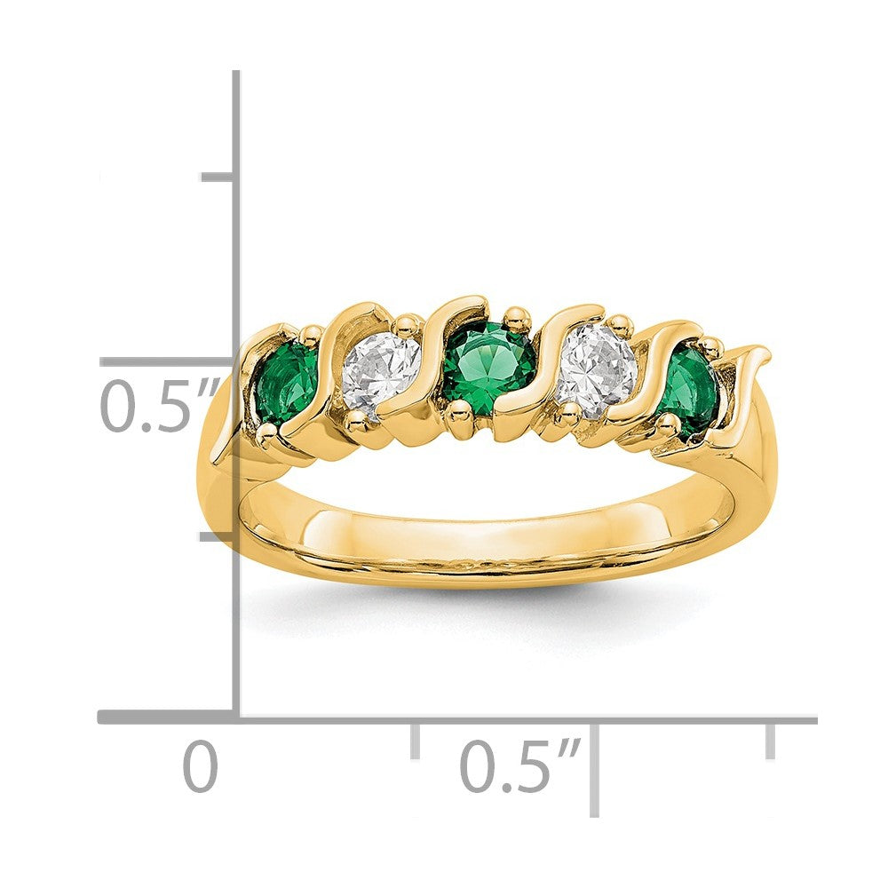 14K Gelbgold Ring mit echten Diamanten und Smaragd