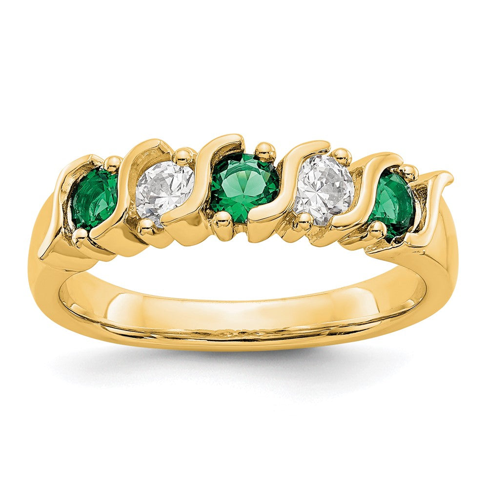 14K Gelbgold Ring mit echten Diamanten und Smaragd