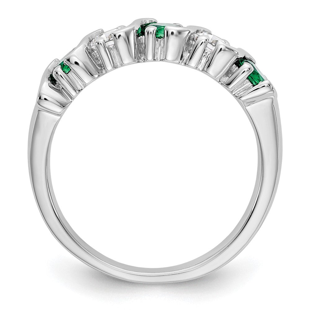 14K Weißgold Ring mit echtem Diamant und Smaragd