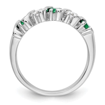 14K Weißgold Ring mit echtem Diamant und Smaragd