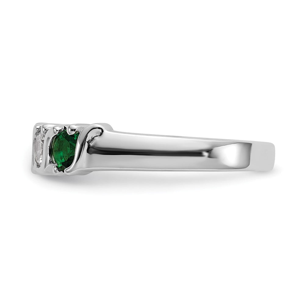 14K Weißgold Ring mit echtem Diamant und Smaragd