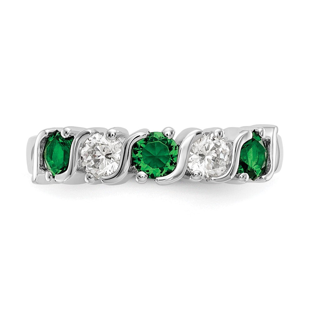 14K Weißgold Ring mit echtem Diamant und Smaragd
