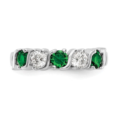 14K Weißgold Ring mit echtem Diamant und Smaragd
