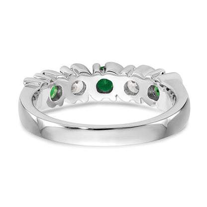 14K Weißgold Ring mit echtem Diamant und Smaragd