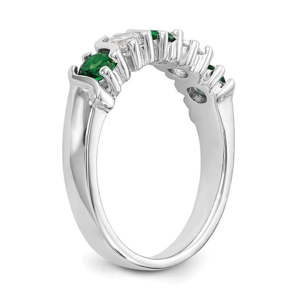 14K Weißgold Ring mit echtem Diamant und Smaragd