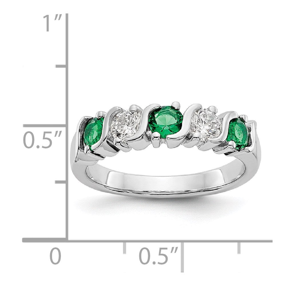 14K Weißgold Ring mit echtem Diamant und Smaragd