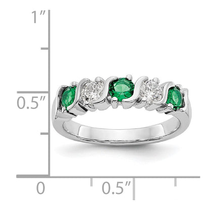 14K Weißgold Ring mit echtem Diamant und Smaragd