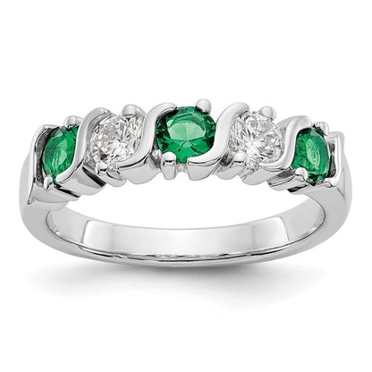 14K Weißgold Ring mit echtem Diamant und Smaragd